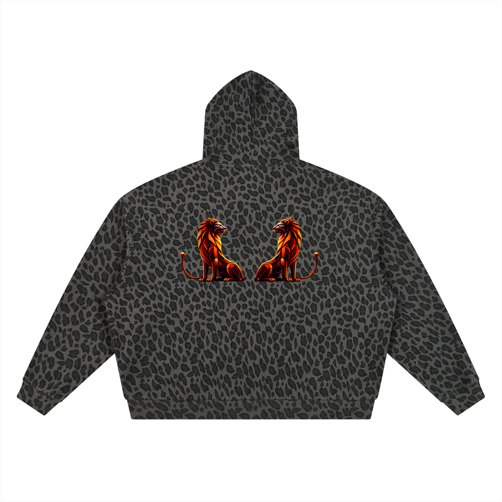 Trixy Corp New logo  Leopard Print Waffle Full Zip Hoodie