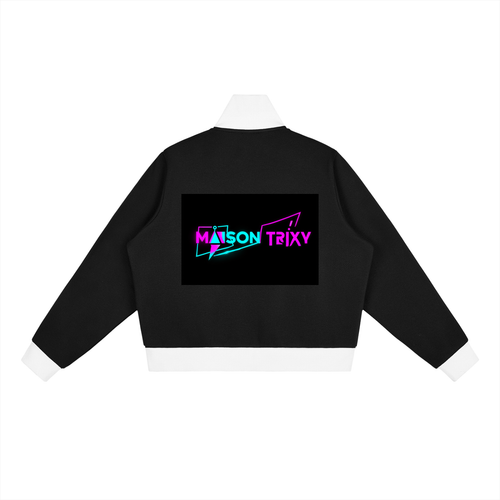 Maison Trixy Contrast Side Stripe Fleece Cropped Track Jacket