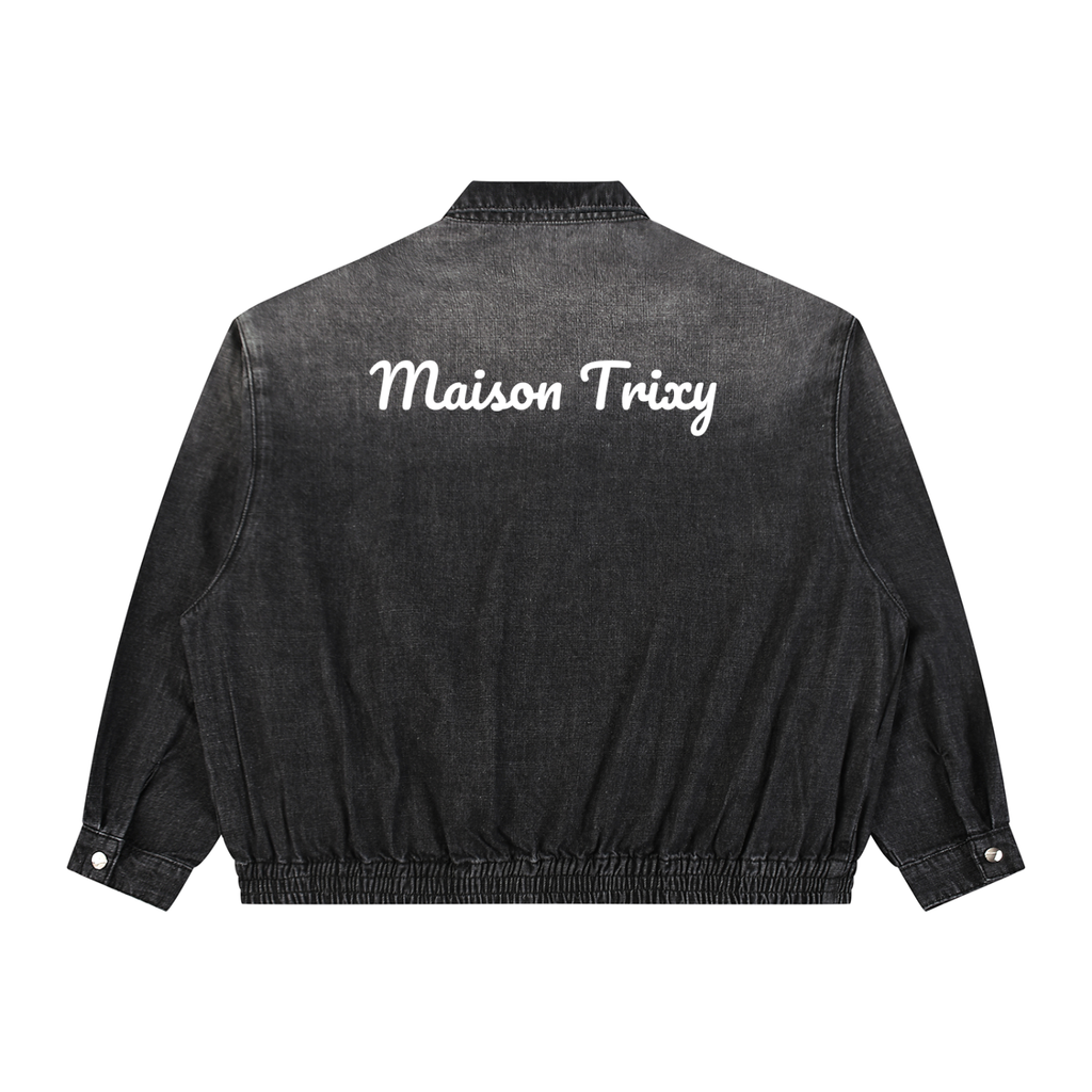 Maison Trixy Vintage Wash Full-Zip Denim Jacket