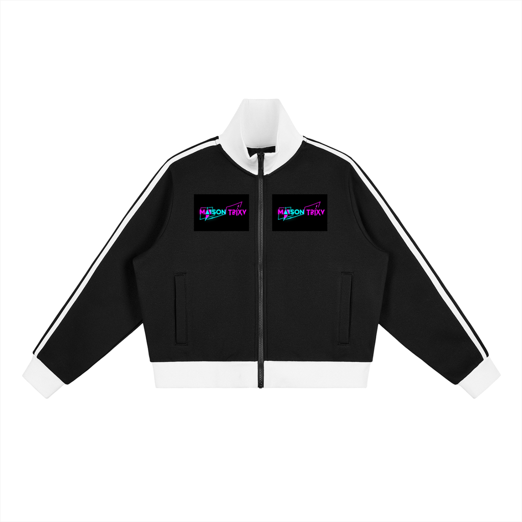 Maison Trixy Contrast Side Stripe Fleece Cropped Track Jacket