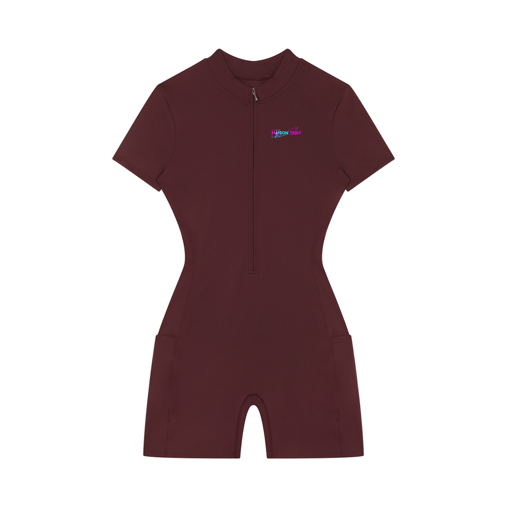 Maison Trixy Women's Quarter-Zip Short Sleeve Romper