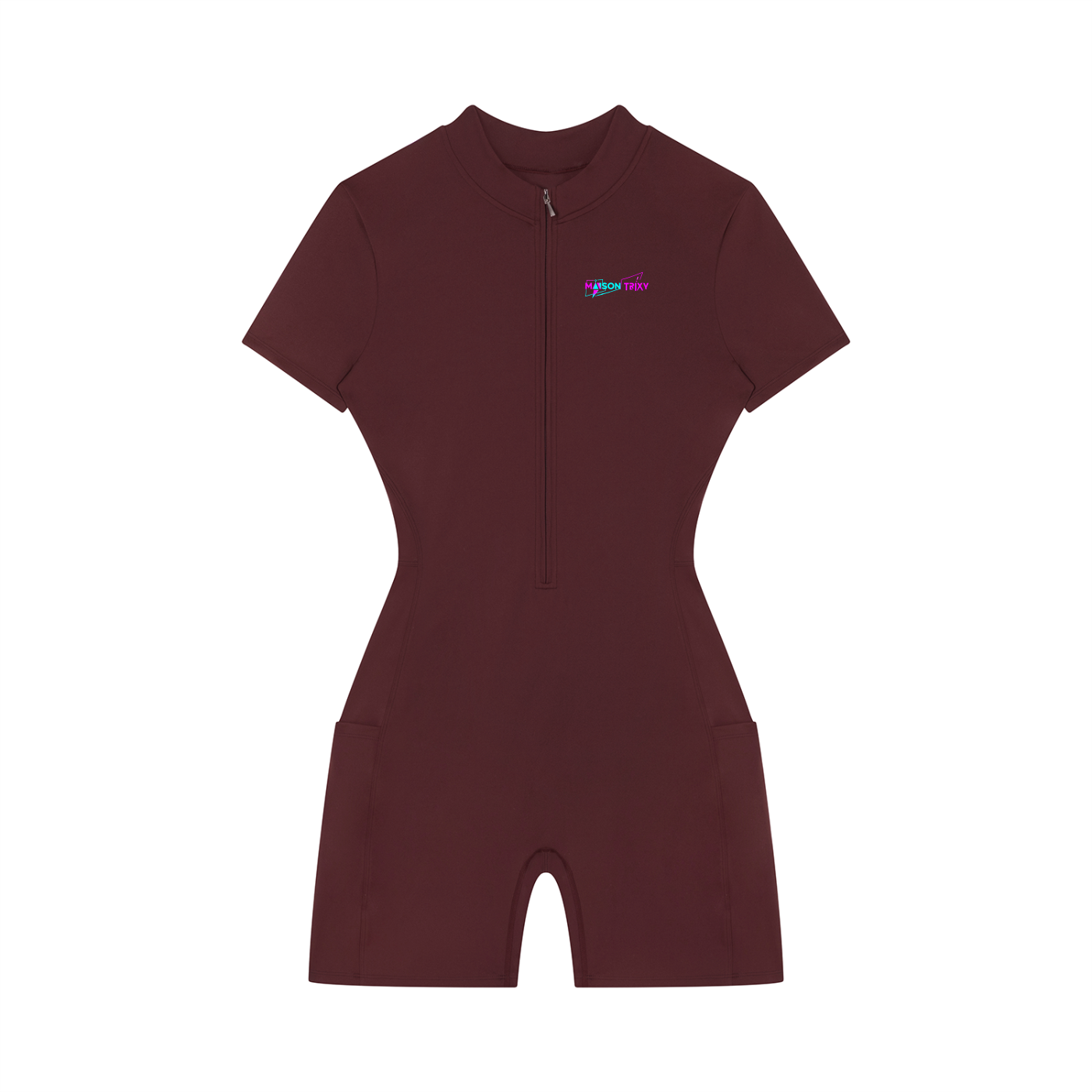 Maison Trixy Women's Quarter-Zip Short Sleeve Romper