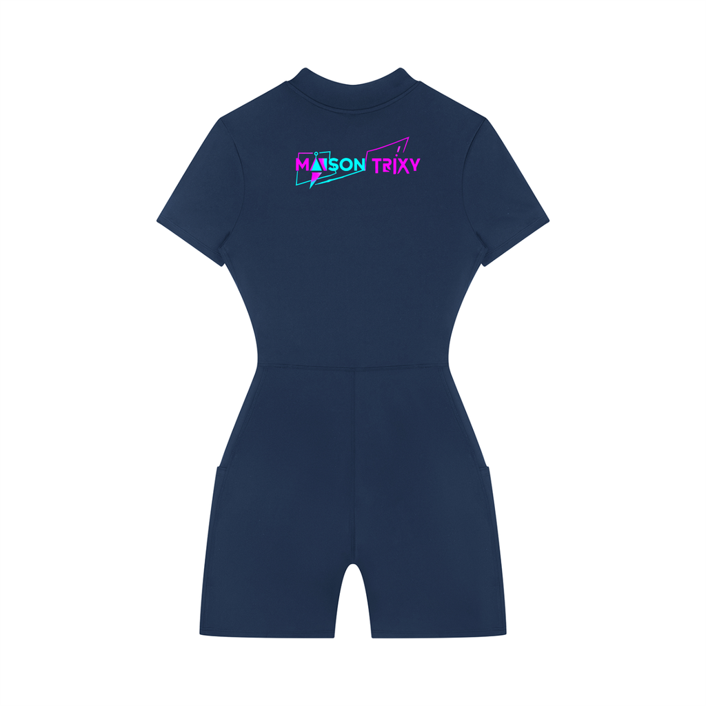 Maison Trixy Women's Quarter-Zip Short Sleeve Romper