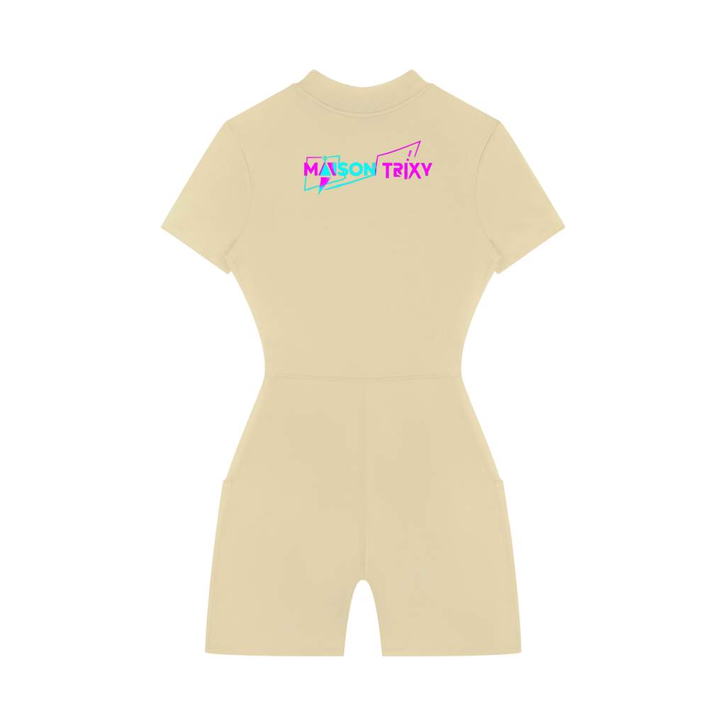 Maison Trixy Women's Quarter-Zip Short Sleeve Romper