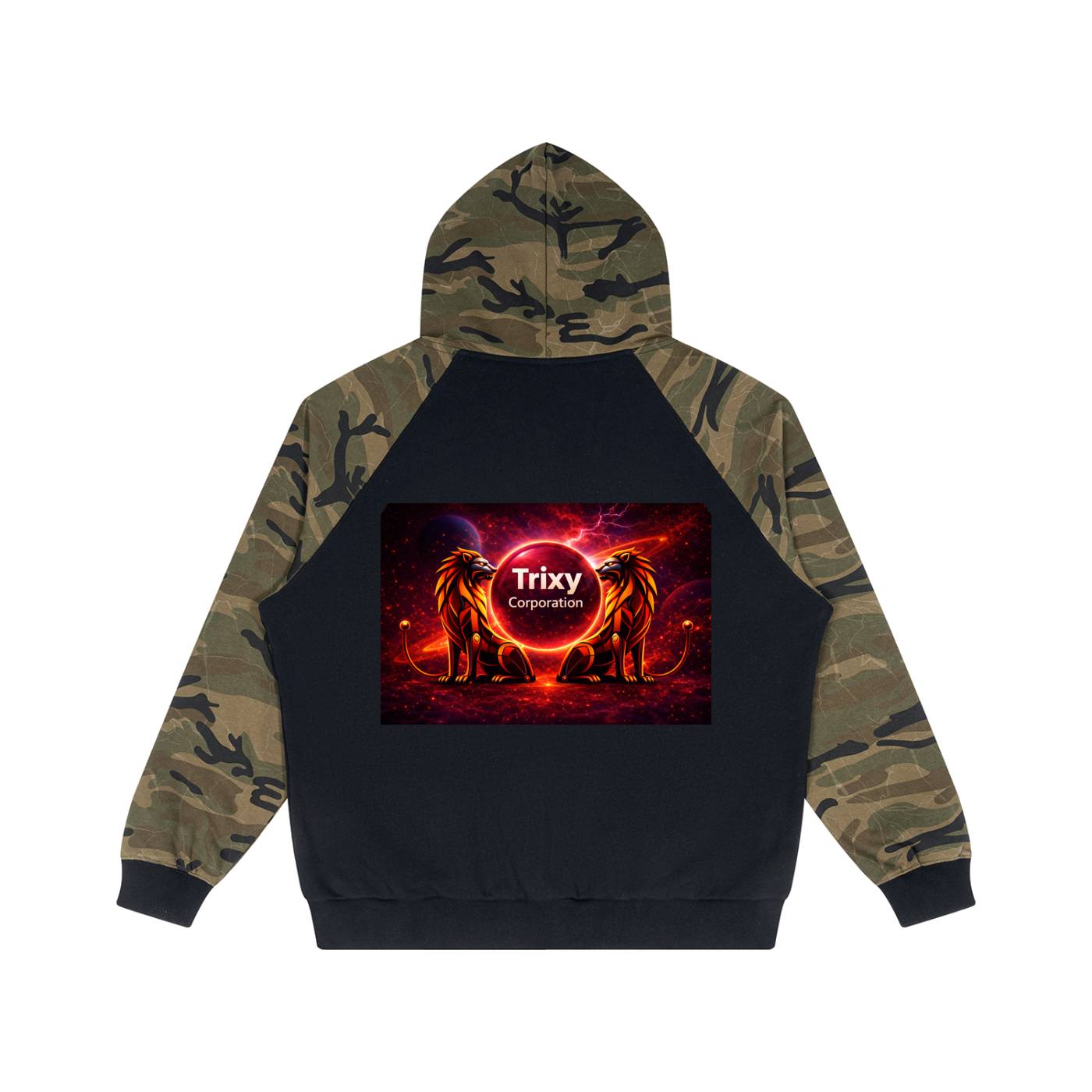 Trixy Corp New logo Camo-Splice Raglan Zip Hoodie