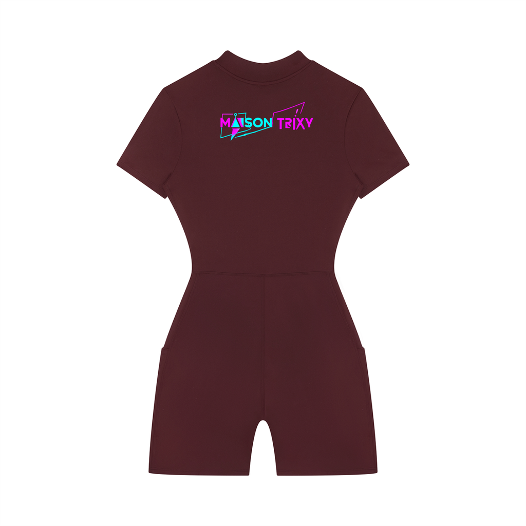 Maison Trixy Women's Quarter-Zip Short Sleeve Romper