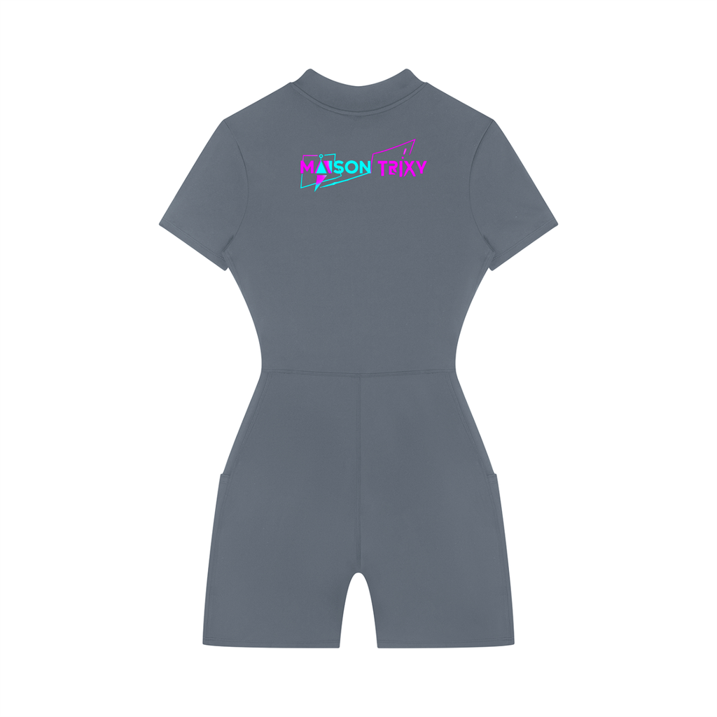 Maison Trixy Women's Quarter-Zip Short Sleeve Romper
