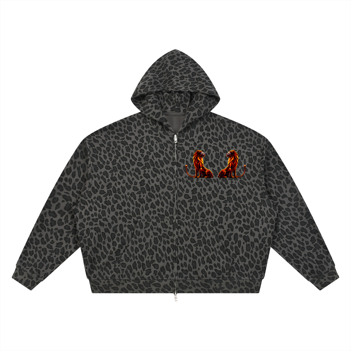 Trixy Corp New logo  Leopard Print Waffle Full Zip Hoodie
