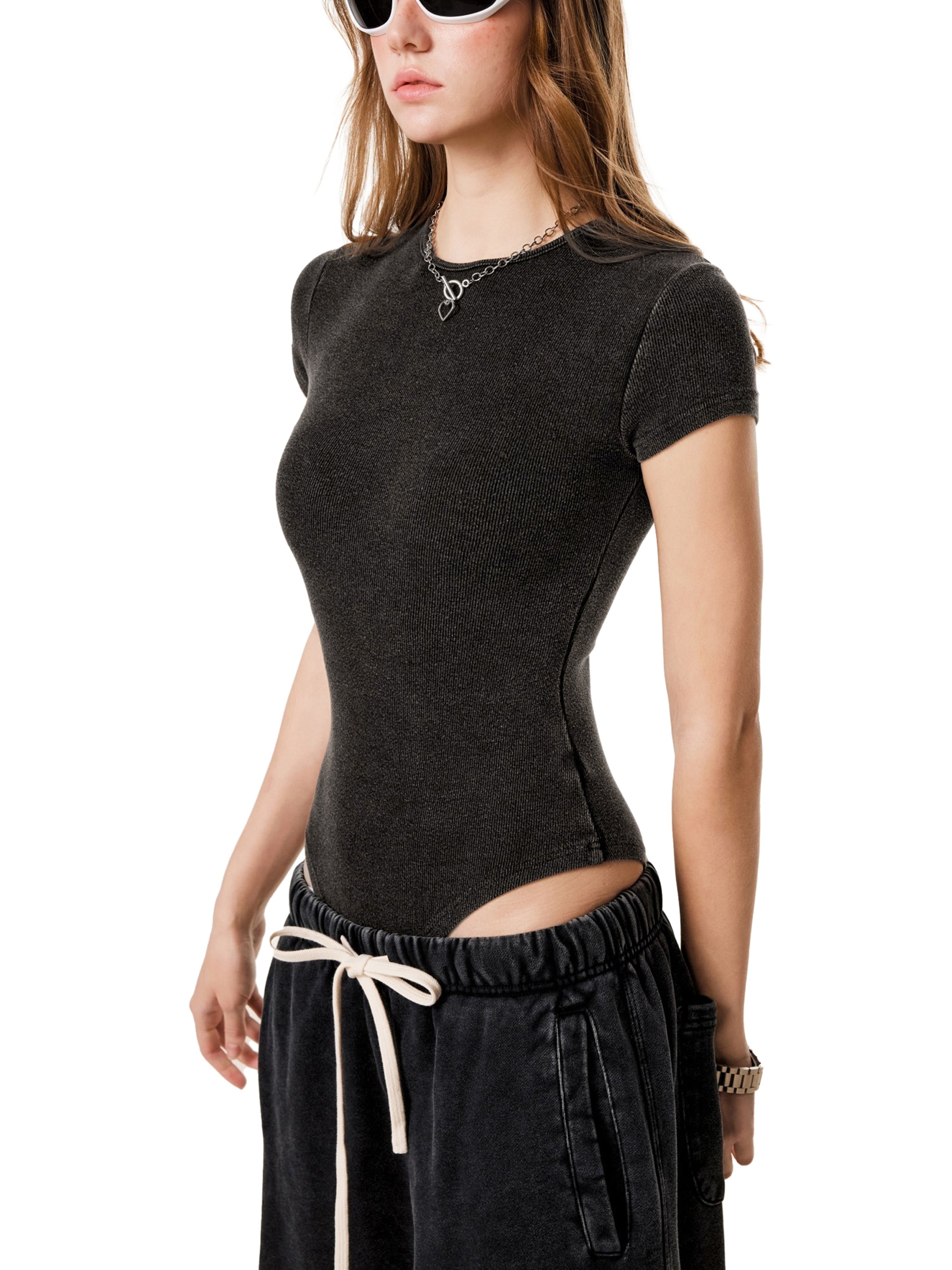 Maison Trixy Women's Mineral Wash Crewneck Bodysuit
