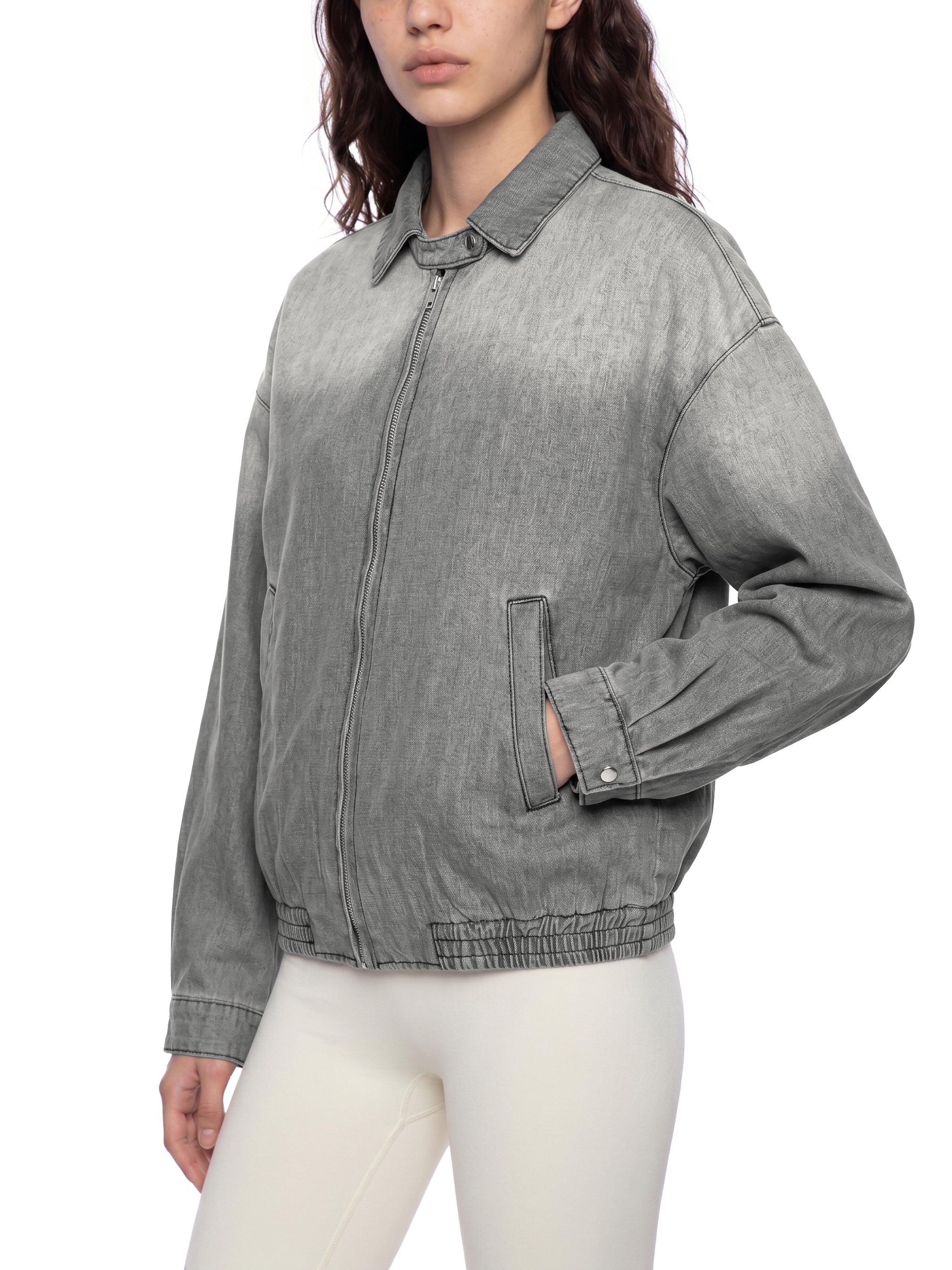 Maison Trixy Vintage Wash Full-Zip Denim Jacket