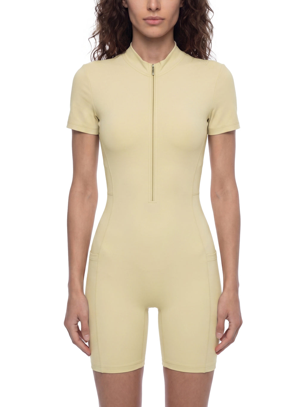 Maison Trixy Women's Quarter-Zip Short Sleeve Romper