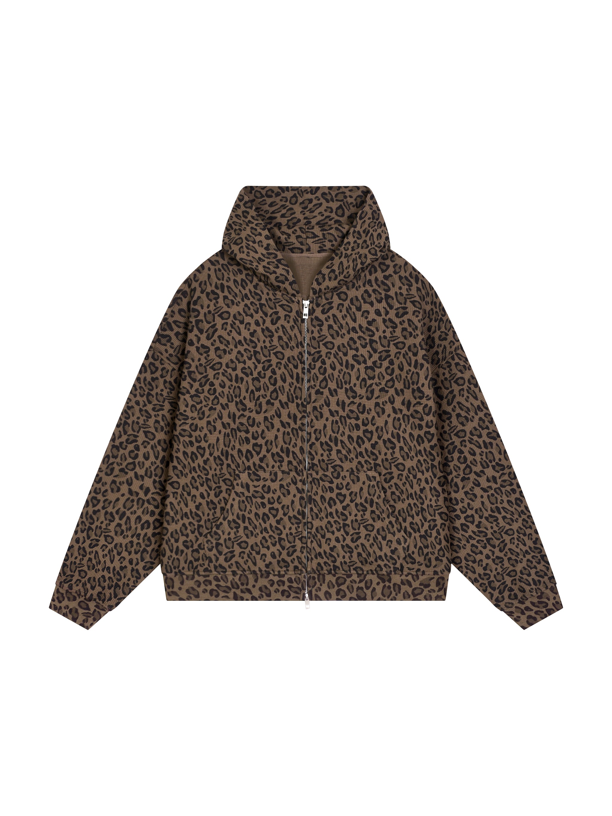 Trixy Corp New logo  Leopard Print Waffle Full Zip Hoodie