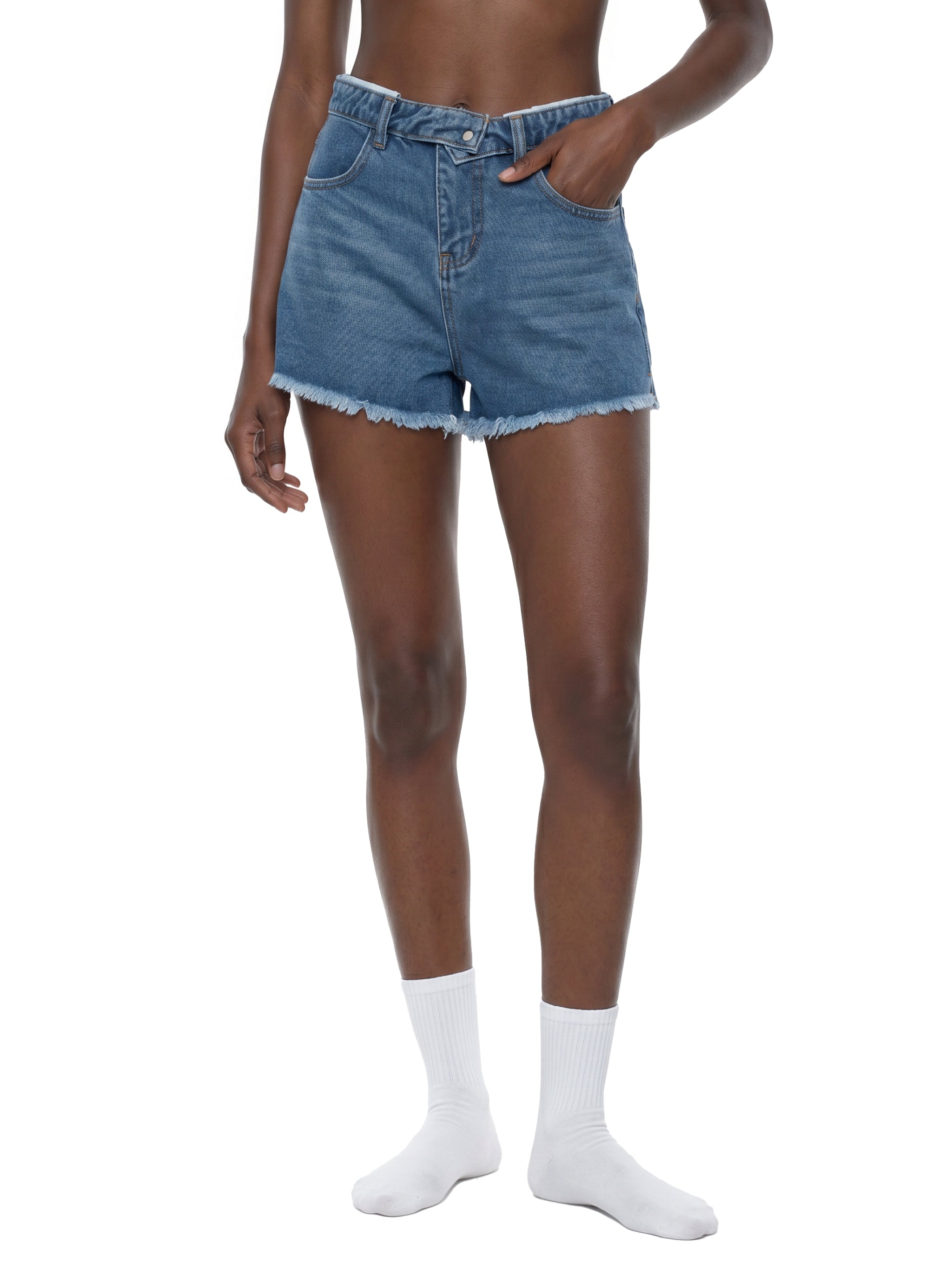Maison Trixy Women’s Vintage Wash High Rise Denim Shorts