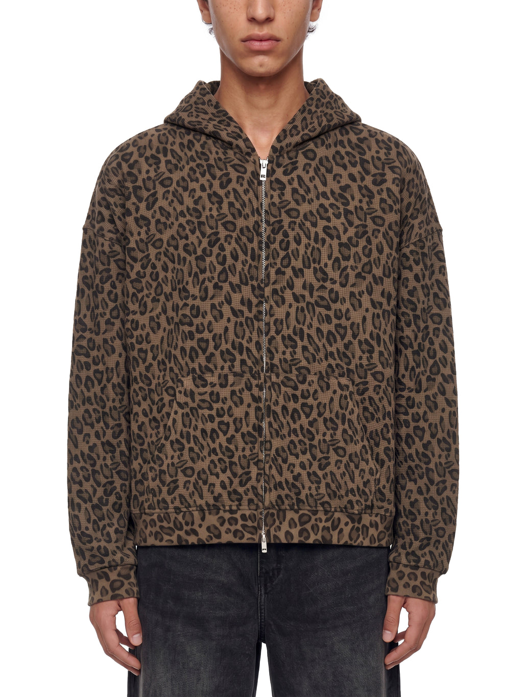 Trixy Corp New logo  Leopard Print Waffle Full Zip Hoodie