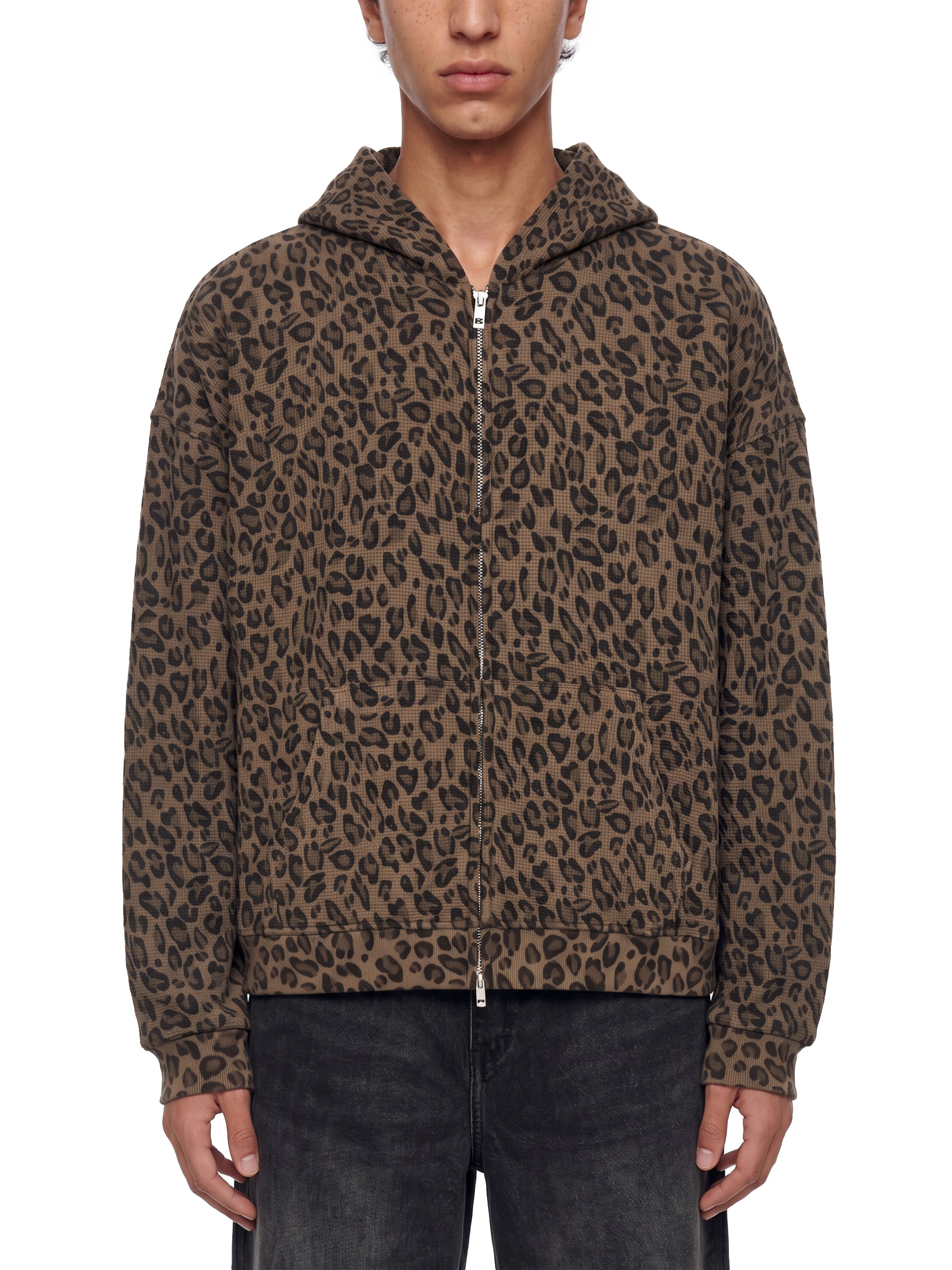 Trixy Corp New logo  Leopard Print Waffle Full Zip Hoodie
