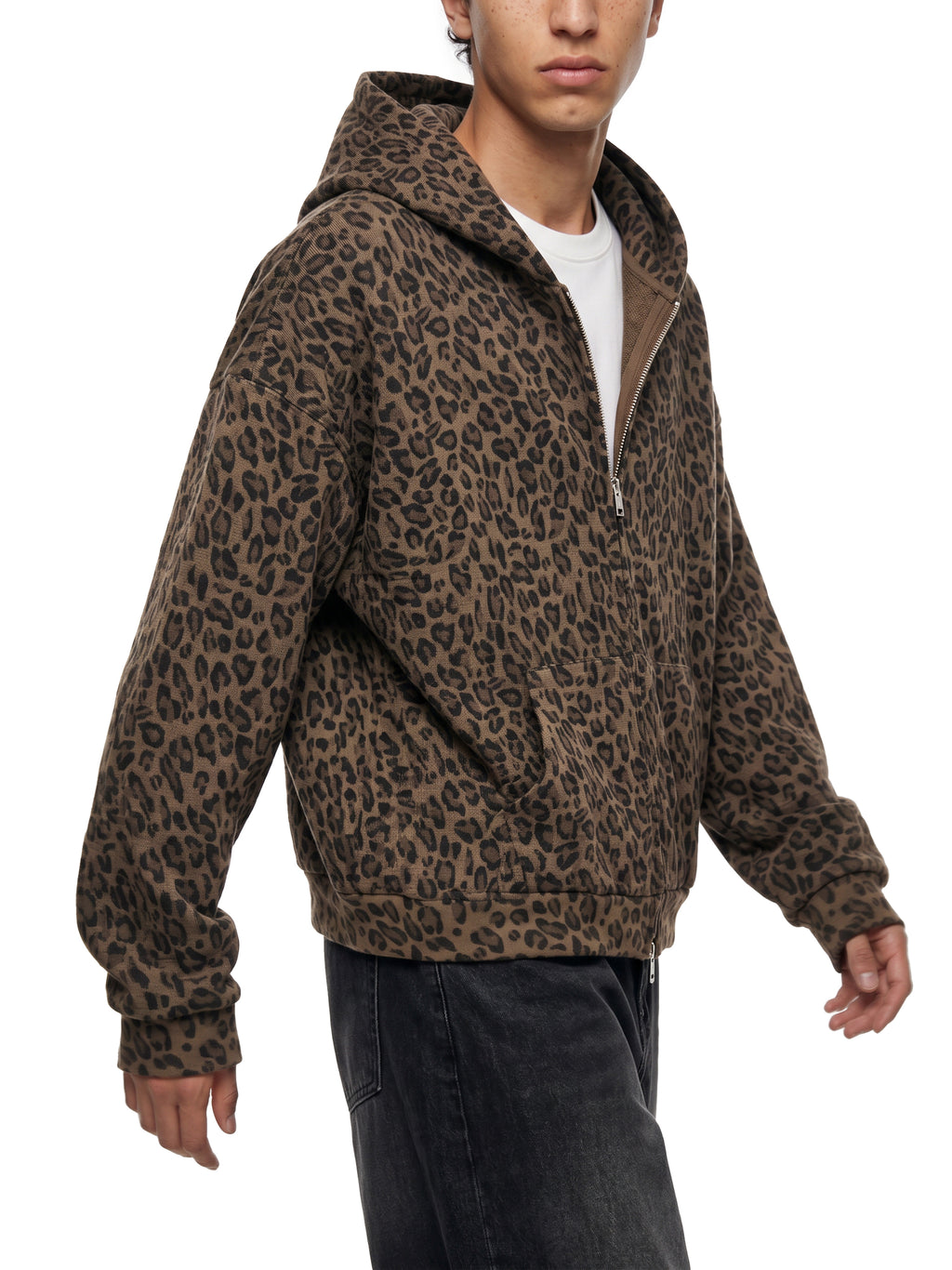 Trixy Corp New logo  Leopard Print Waffle Full Zip Hoodie