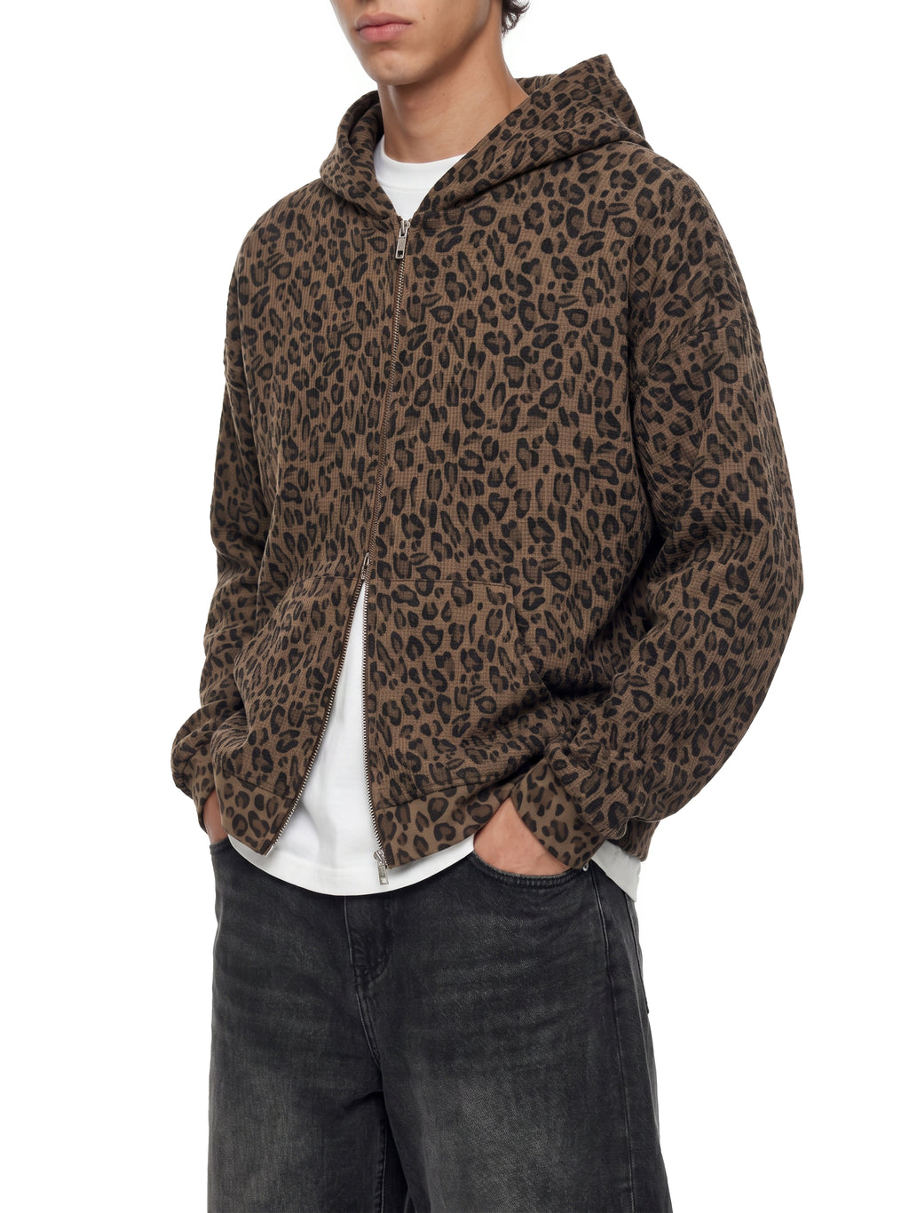 Trixy Corp New logo  Leopard Print Waffle Full Zip Hoodie