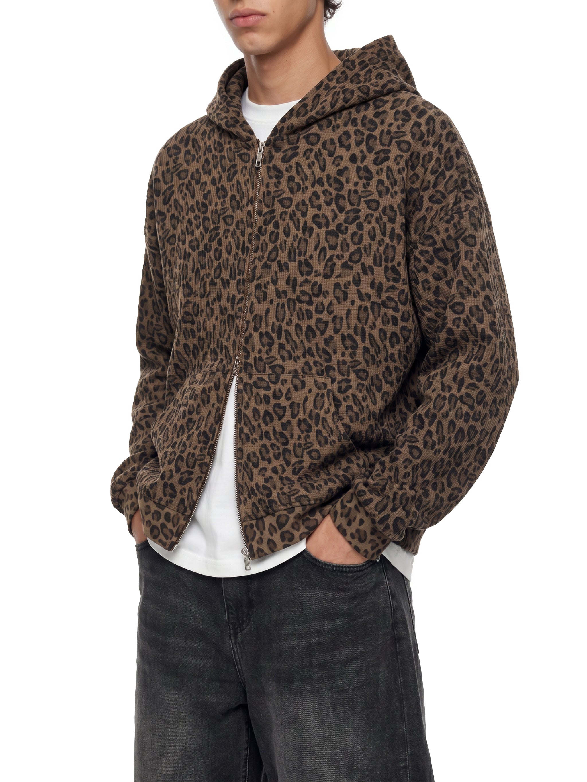 Trixy Corp New logo  Leopard Print Waffle Full Zip Hoodie