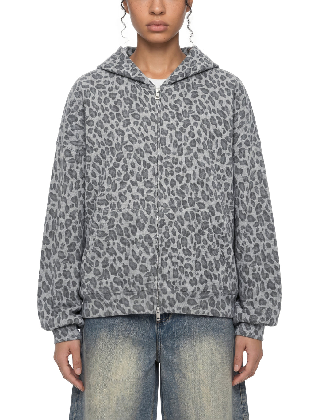 Trixy Corp New logo  Leopard Print Waffle Full Zip Hoodie