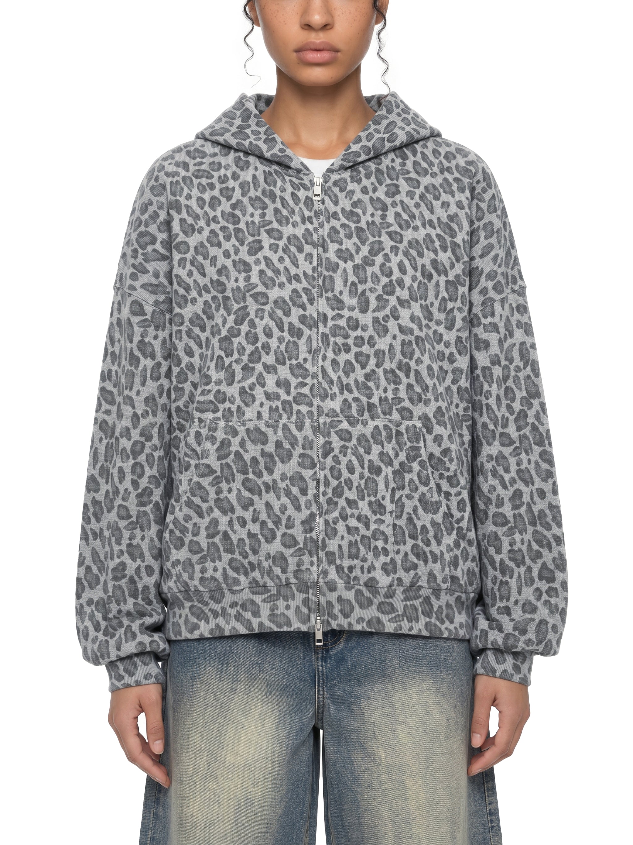 Trixy Corp New logo  Leopard Print Waffle Full Zip Hoodie