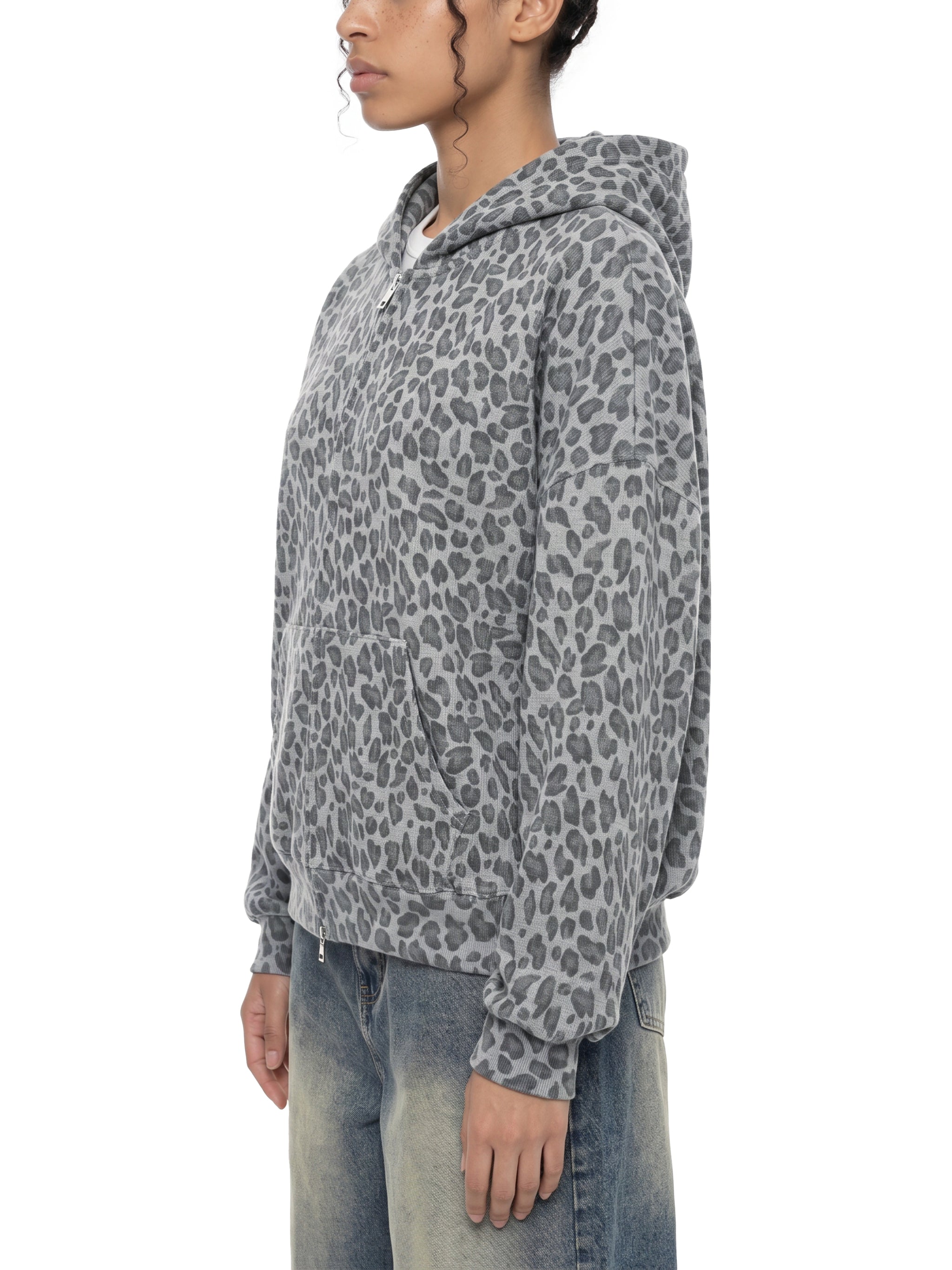 Trixy Corp New logo  Leopard Print Waffle Full Zip Hoodie