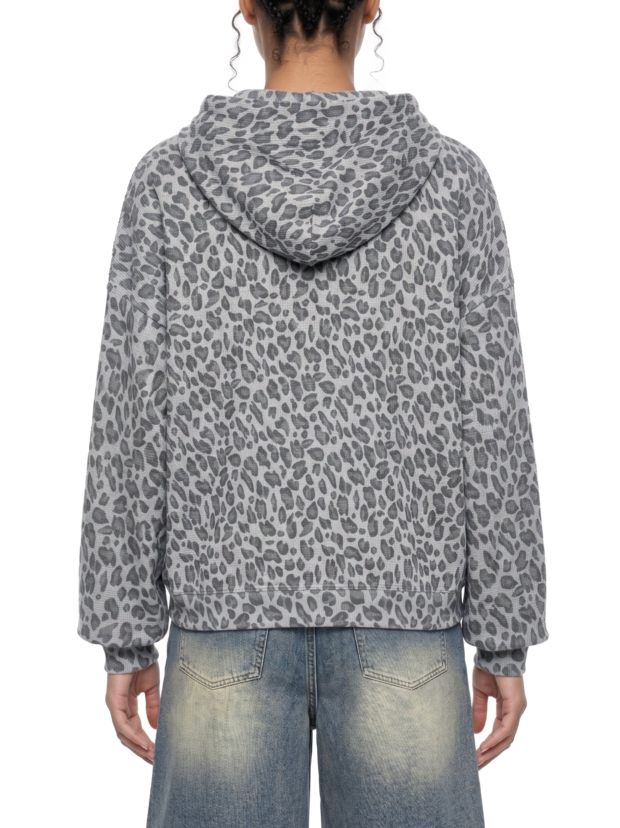 Trixy Corp New logo  Leopard Print Waffle Full Zip Hoodie