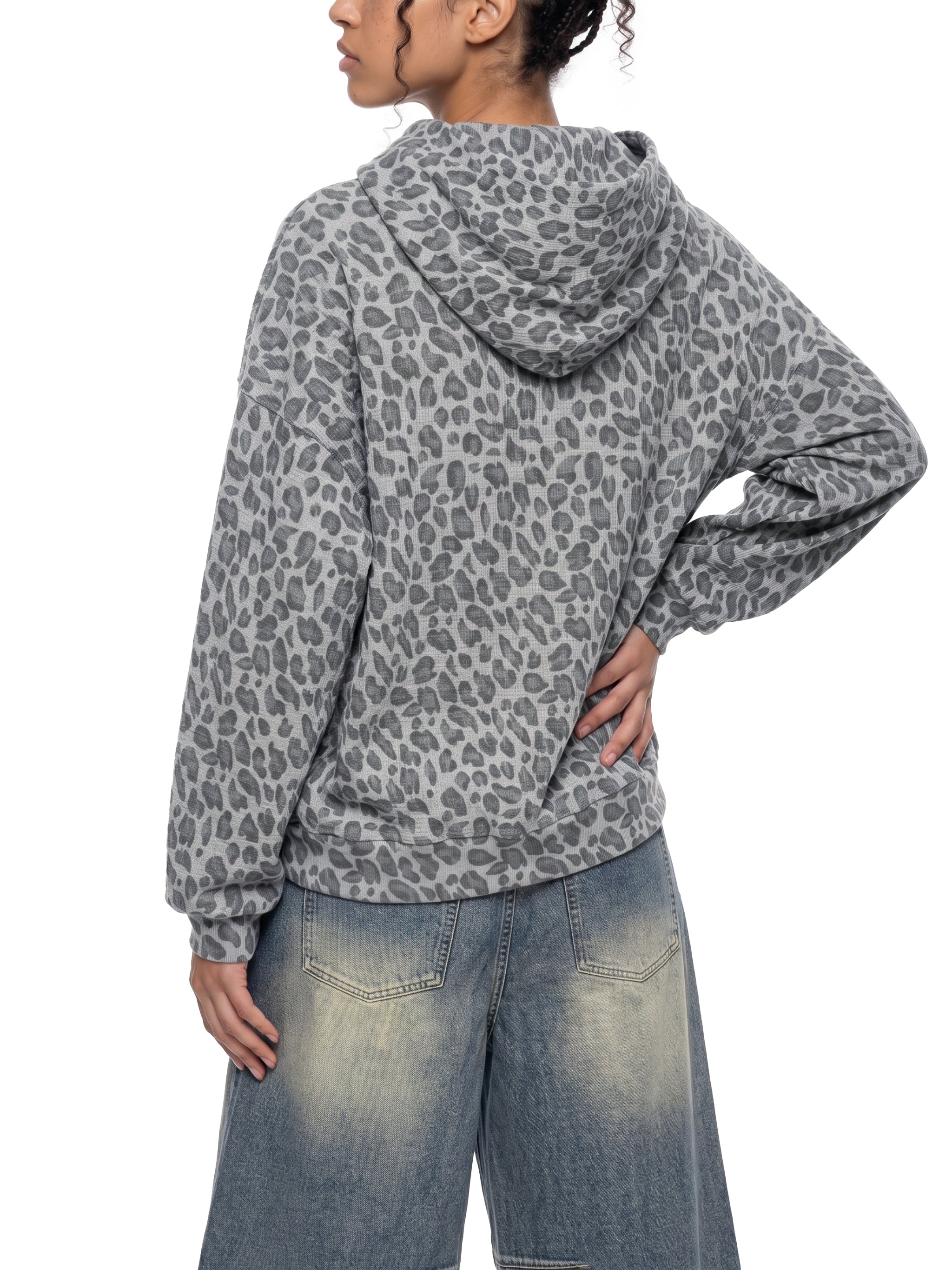 Trixy Corp New logo  Leopard Print Waffle Full Zip Hoodie